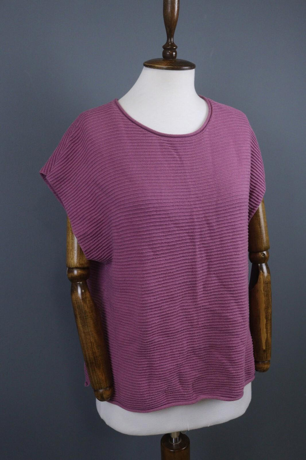 GUDRUN SJODEN Purple Striped Cap Sleeve Stretch Top Blouse – Size M – Used