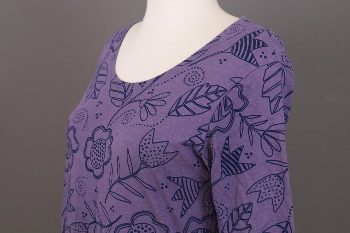 GUDRUN SJODEN Purple Floral Pockets Short Sleeve Blouson Midi Dress – Size M