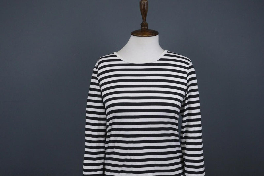 MARIMEKKO White Black Striped Round Neck Long Sleeve Stretch Blouse Top – Size S