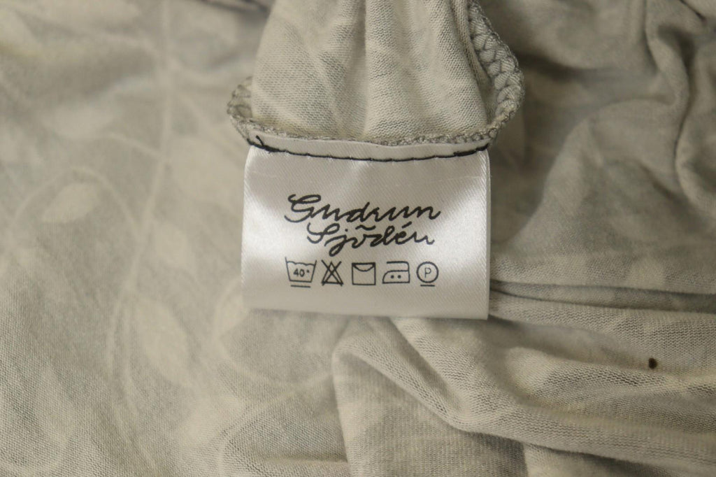 GUDRUN SJODEN Gray Leaf Print Cotton V-Neck Summer Pullover Maxi Dress – Size XL