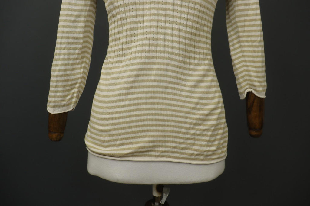 GUDRUN SJÖDEN Ivory Beige Striped Silk Long Sleeve Pullover Knitted Top – Size M