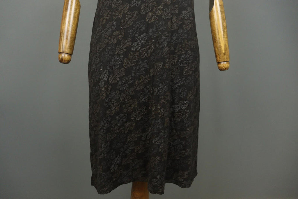 GUDRUN SJODEN Black Palm Leaf Print Lyocell Stretch Round Neck Maxi Dress – Size M