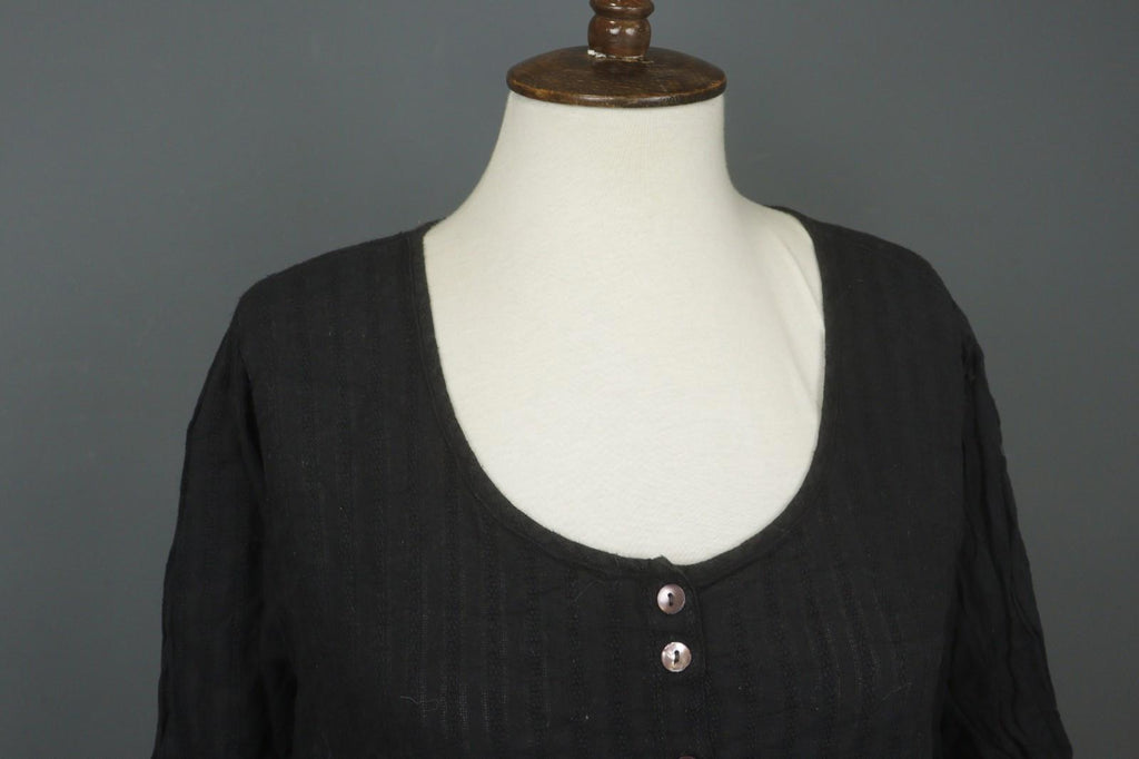 GUDRUN SJODEN Black 100% Cotton Scoop Neck Button Front Shirt Dress – Size XL
