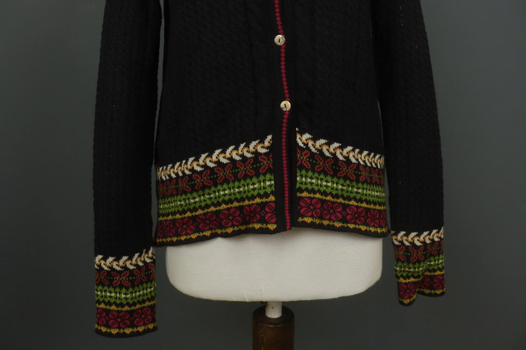 IVKO Black Viscose Open Knit Raglan Sleeve V-Neck Button Front Cardigan – Size 40
