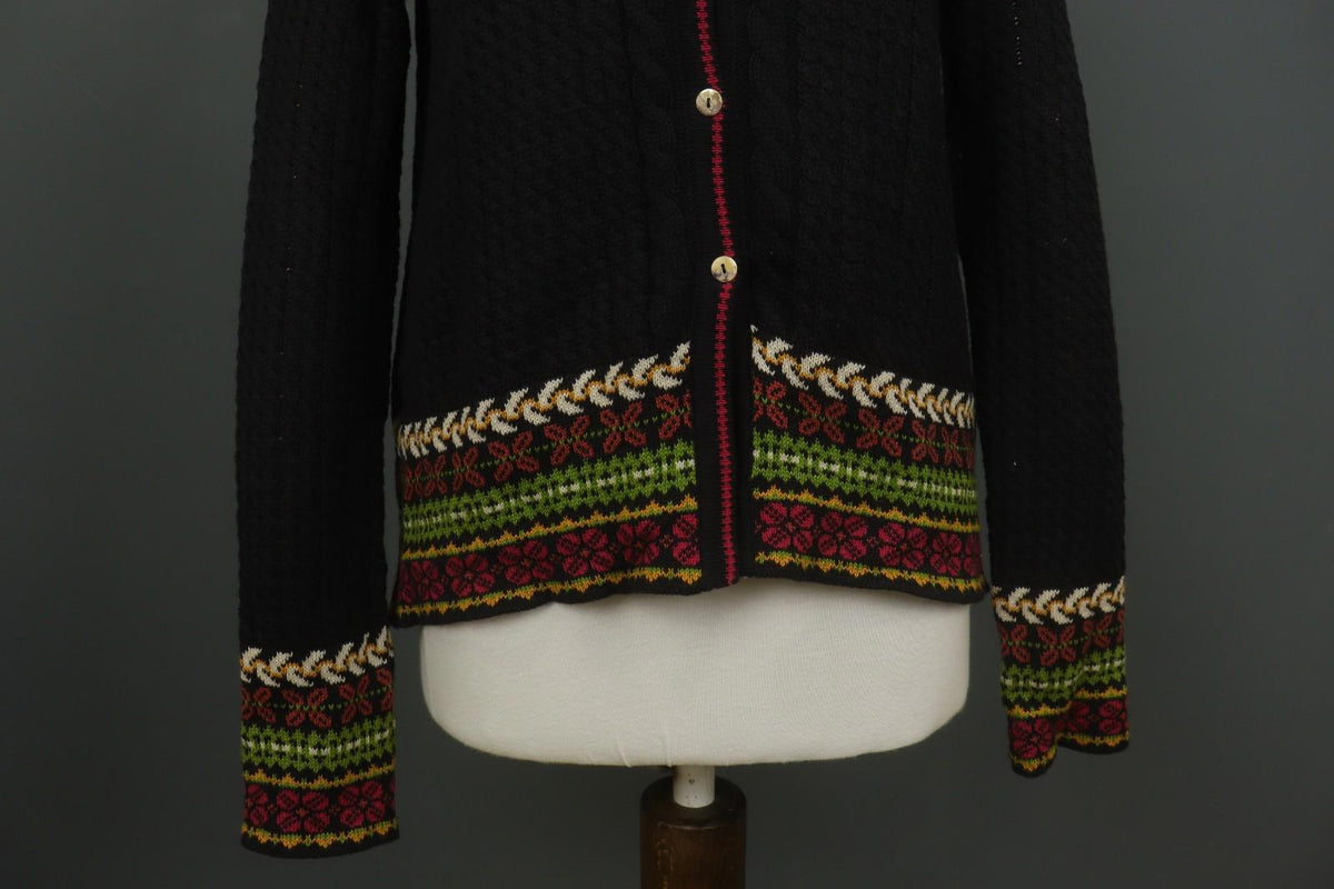 IVKO Black Viscose Open Knit Raglan Sleeve V-Neck Button Front Cardigan – Size 40