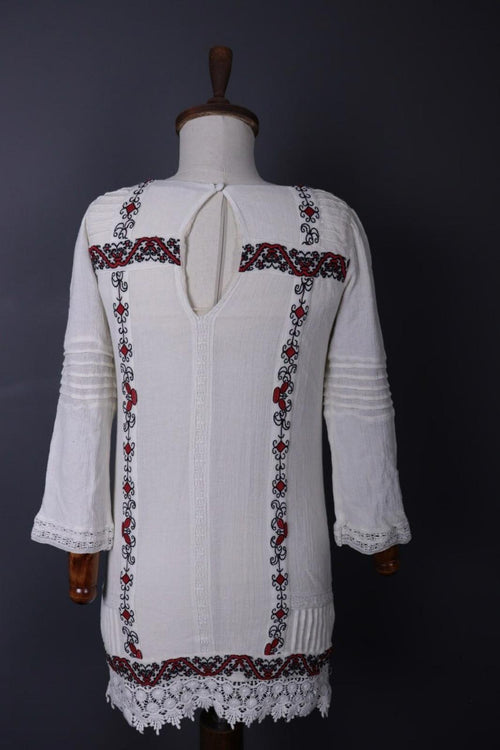 ALICE + OLIVIA White Floral Embroidered Long Sleeve Blouson Midi Dress – Size XS