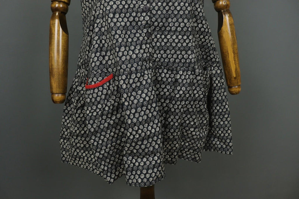 GUDRUN SJODEN Multi Polka Dot Cotton Square Neck Button Front Shirt Dress – Size L