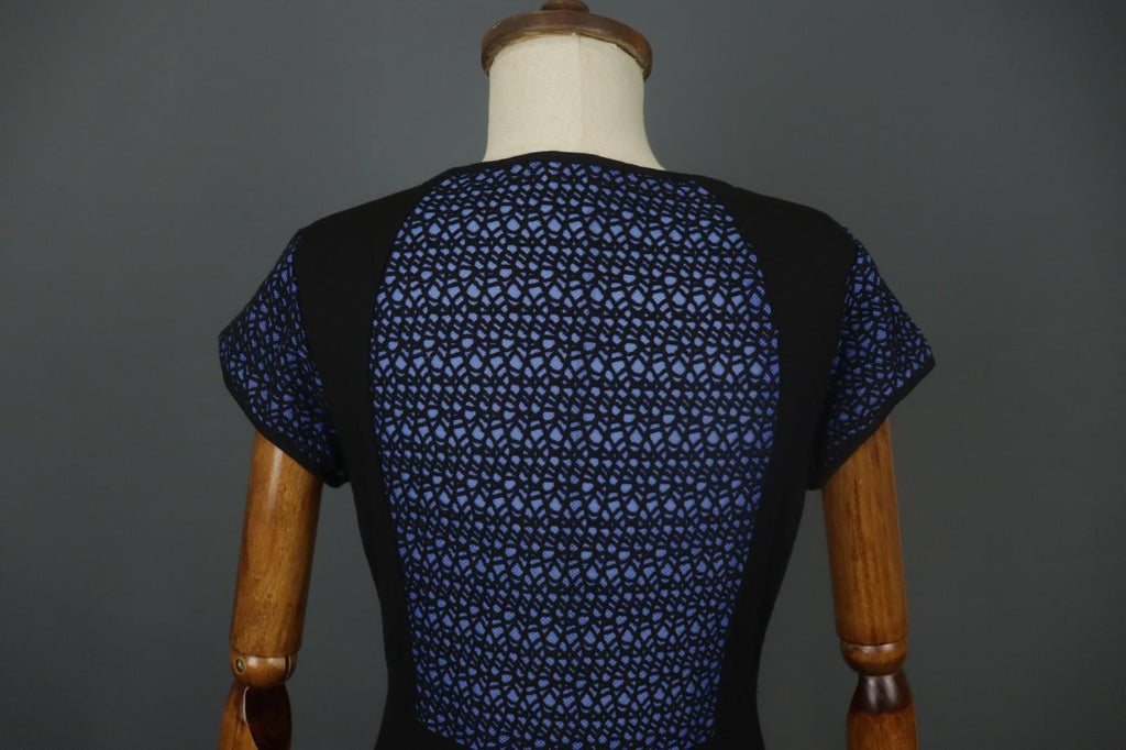 COP COPINE Blue & Black Round Neck Short Sleeve Zip-Up A-Line Dress – Size 40