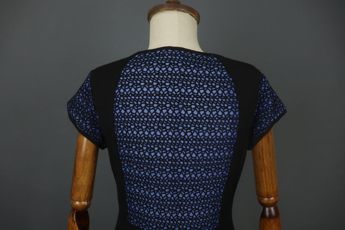 COP COPINE Blue & Black Round Neck Short Sleeve Zip-Up A-Line Dress – Size 40