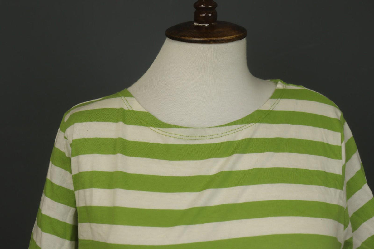 GUDRUN SJODEN White Green Striped 100% Cotton Crew Neck Pullover T-Shirt – Size L