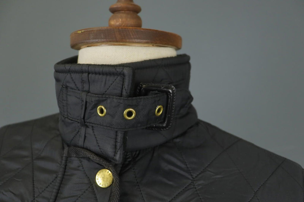 BARBOUR Black Belted Waist & Neck Long Sleeve Snap Front Quilted Jacket – Size 38