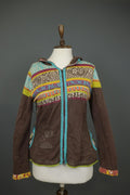 IVKO Multi Embroidered Floral Knitted Long Sleeve Full Zip Hooded Sweater – Size L