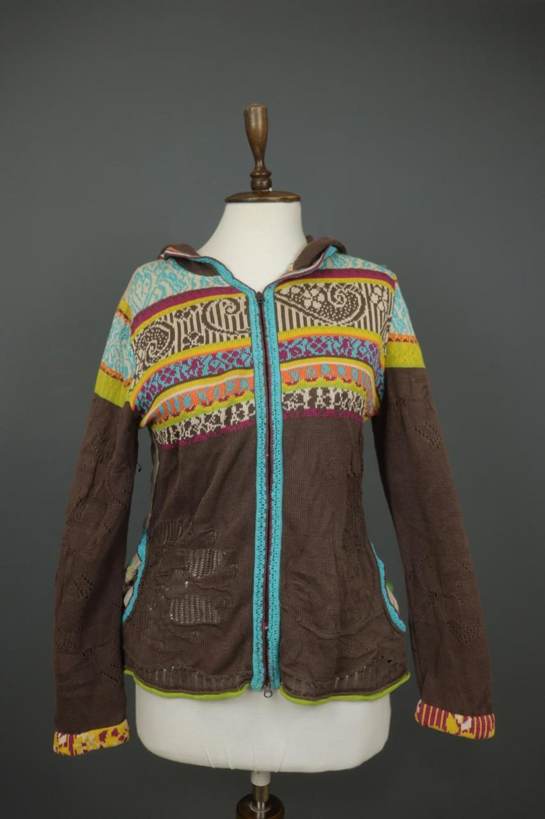IVKO Multi Embroidered Floral Knitted Long Sleeve Full Zip Hooded Sweater – Size L