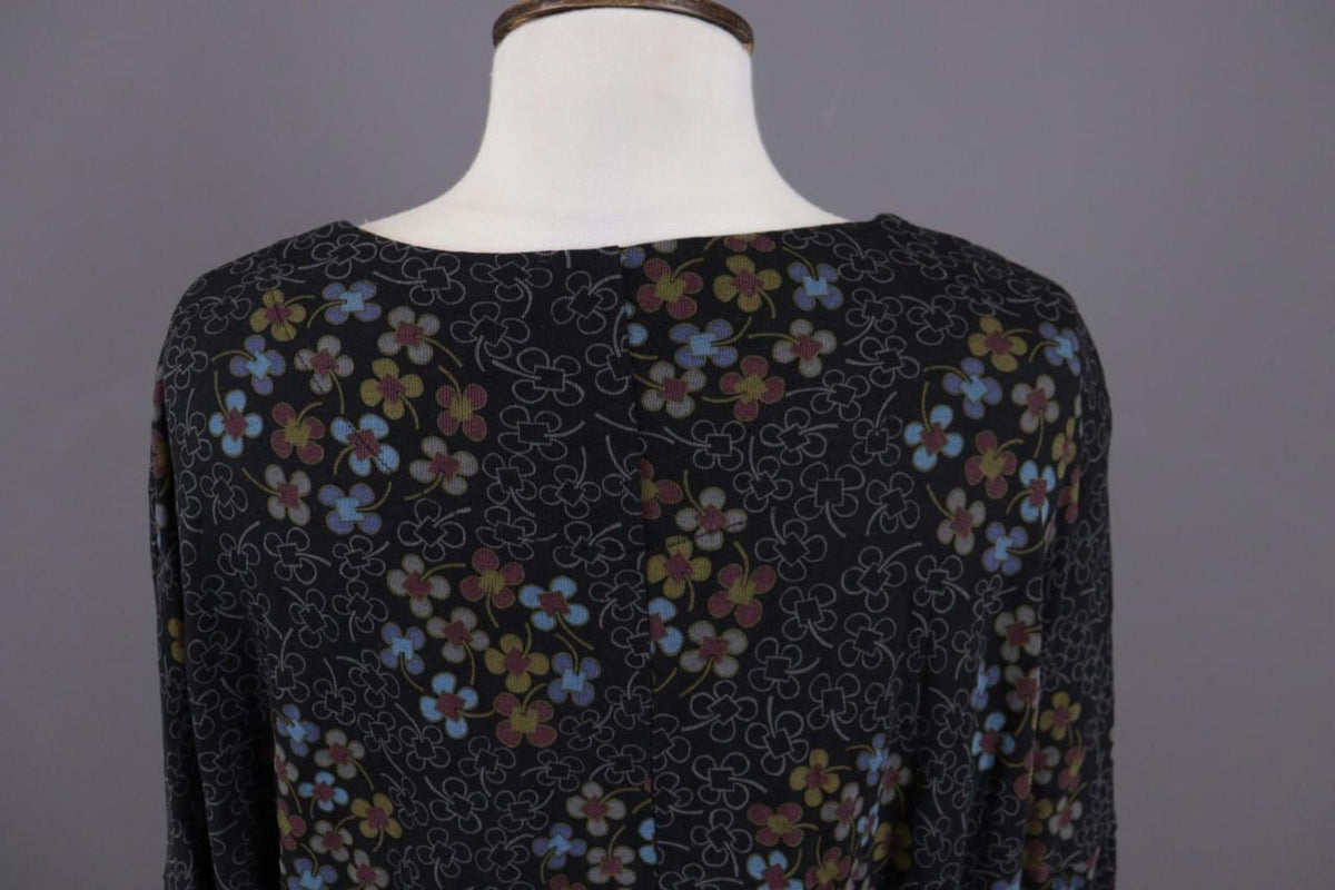 GUDRUN SJODEN Black Floral Oversized Long Sleeve Blouson Midi Dress – Size M