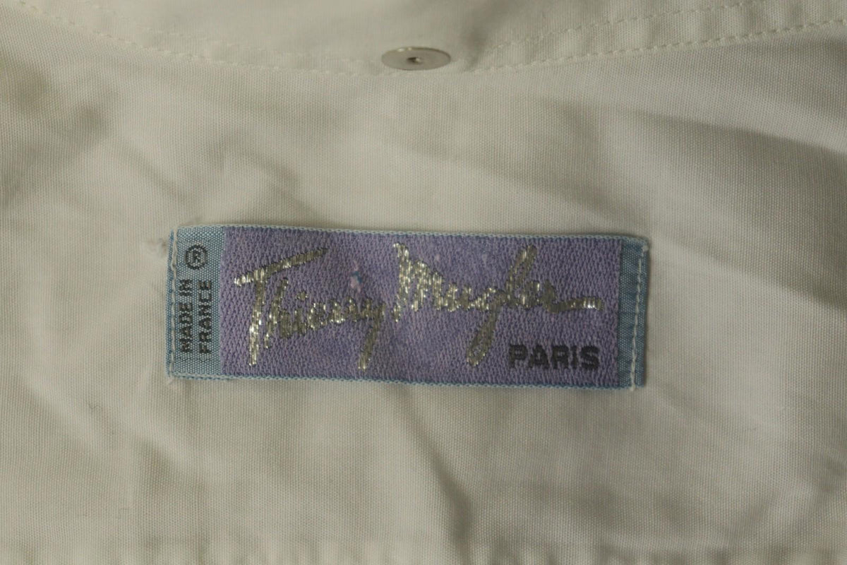 THIERRY MULGER White Long Sleeve Collared Flap Pockets Snap Button Shirt Sz M/L