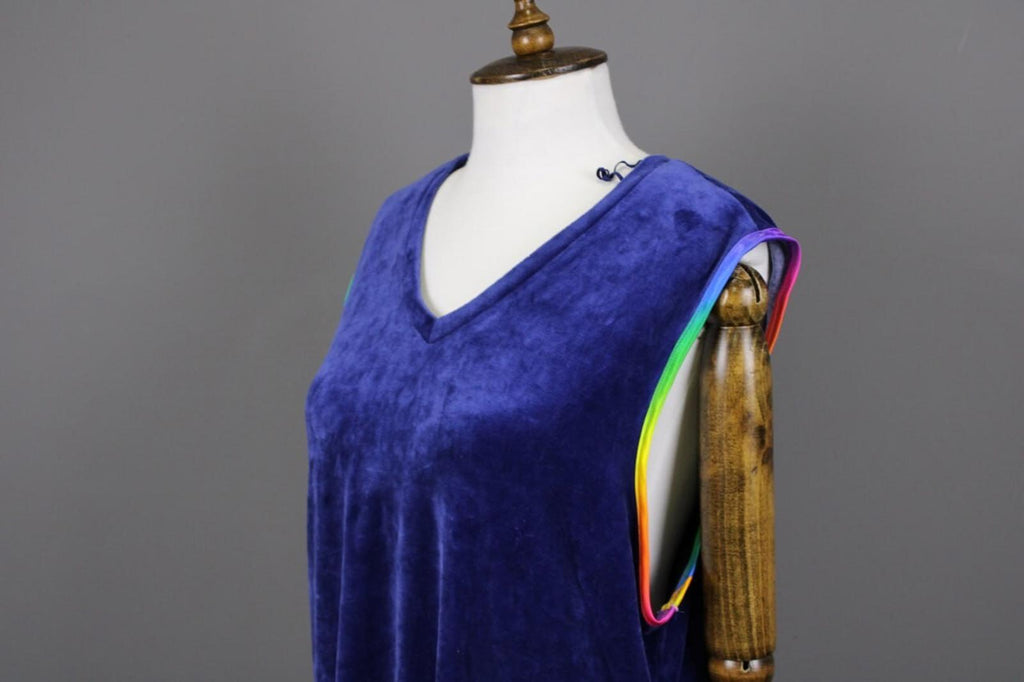 GUDRUN SJODEN Blue Velour Oversized Sleeveless V-Neck A-Line Midi Dress – Size L