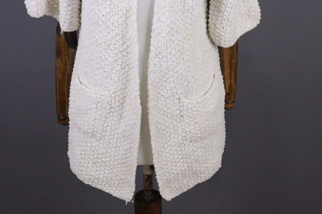 GANNI White Knit Open Front 3/4 Sleeve Cardigan Sweater – Size S