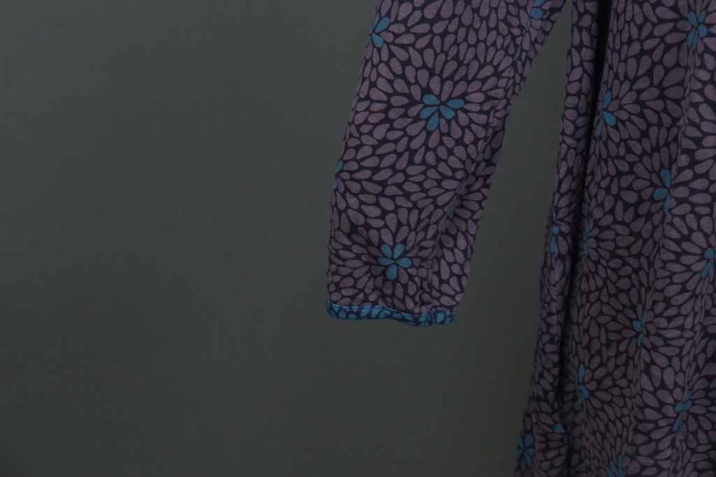 GUDRUN SJODEN Purple Floral Lyocell Long Sleeve Round Neck Shift Dress – Size XL