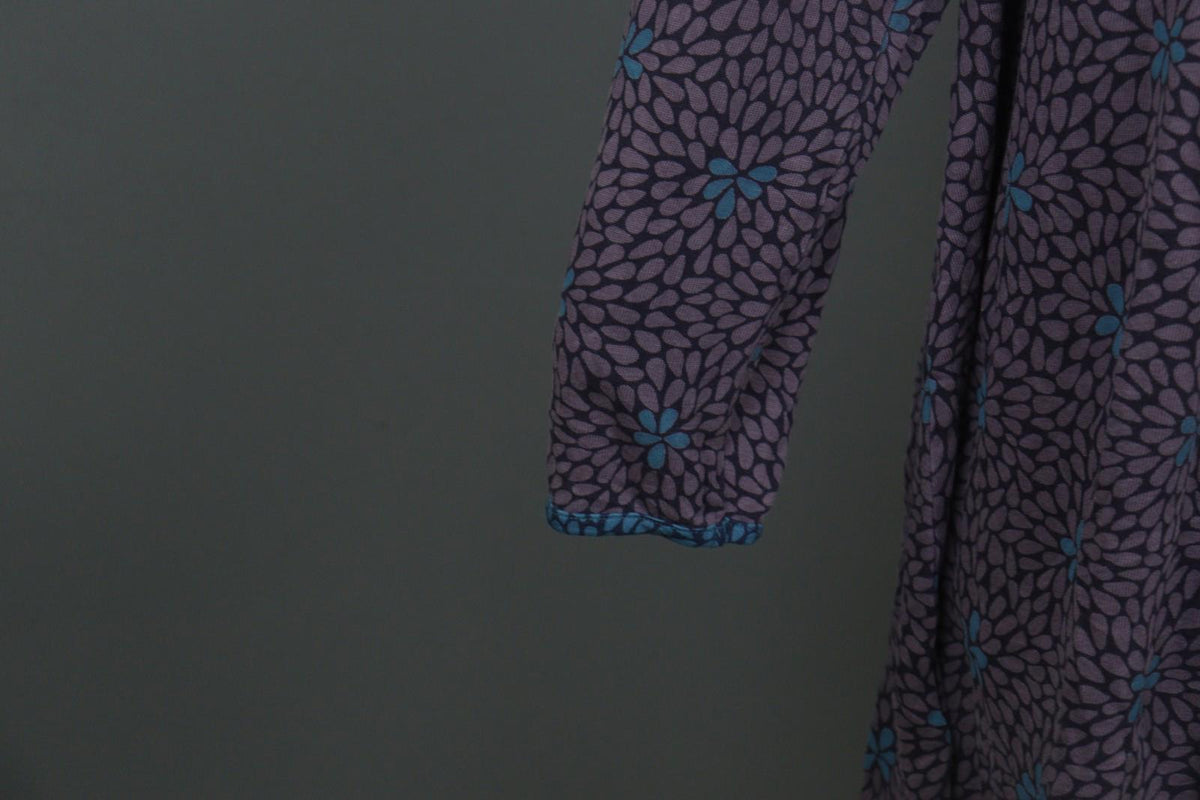 GUDRUN SJODEN Purple Floral Lyocell Long Sleeve Round Neck Shift Dress – Size XL