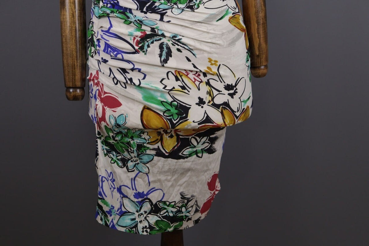 Etro Milano White Floral Silk Short Sleeve Summer Bodycon Dress – Size 42 / M