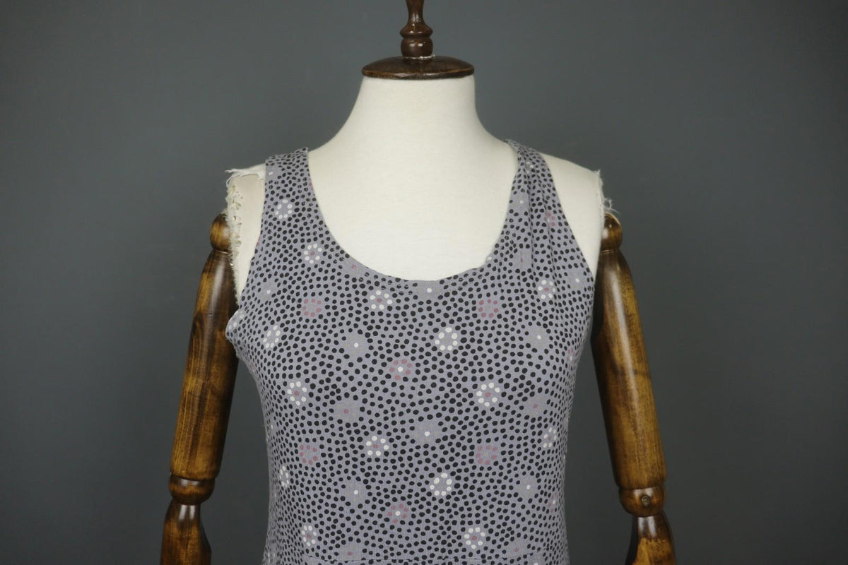 GUDRUN SJODEN Gray Modal Floral Polka Dot Sleeveless Round Neck Tank Dress Sz L