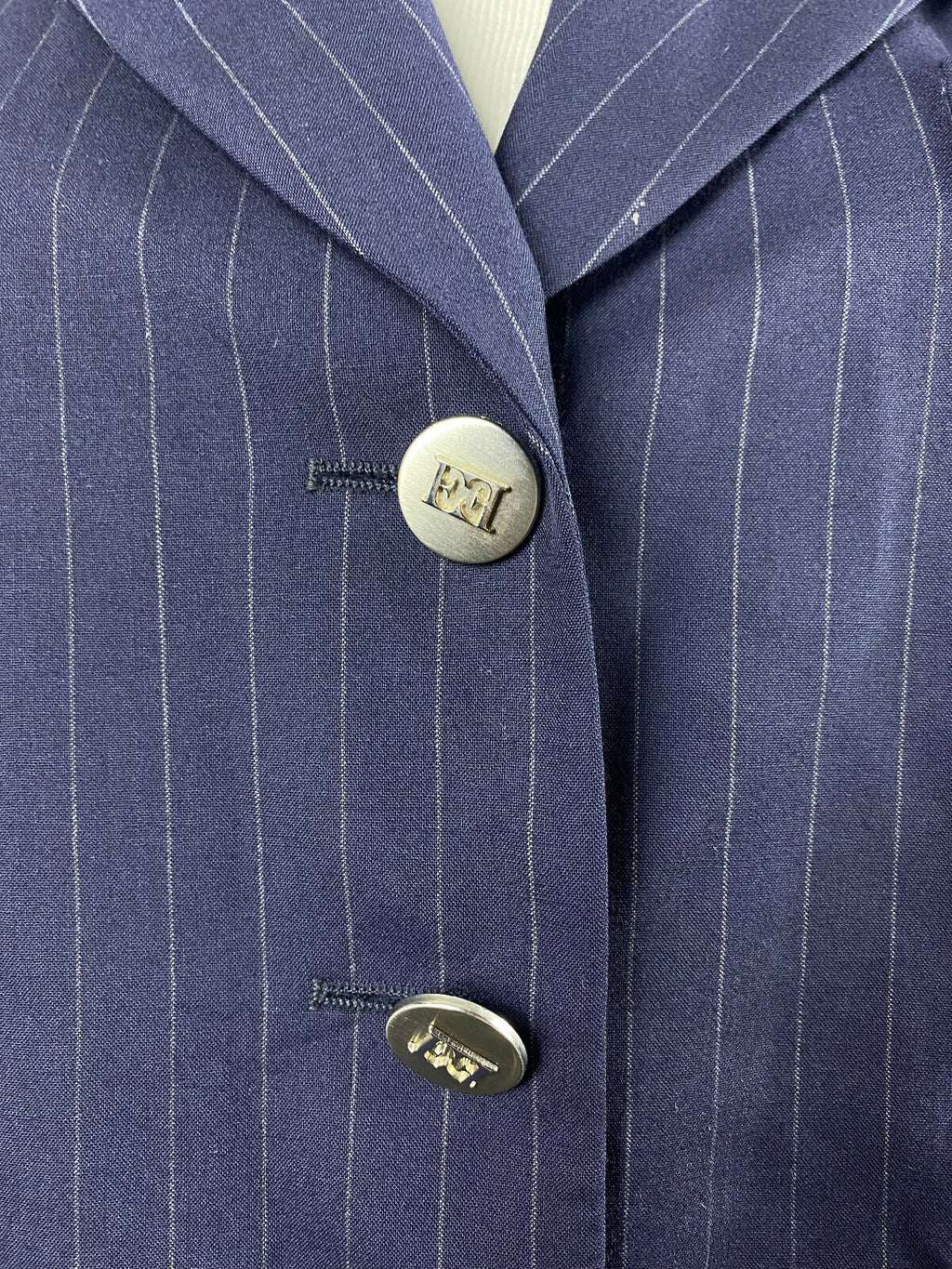 Escada Navy Blue Cashmere Striped Sport Coat Blazer Jacket – Women's 40