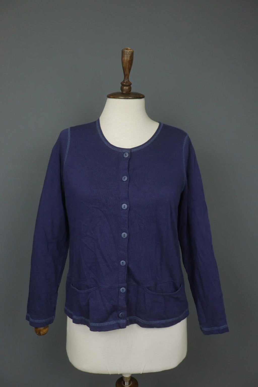 GUDRUN SJODEN Purple Organic Cotton Knit Crew Neck Button Front Cardigan – Size S