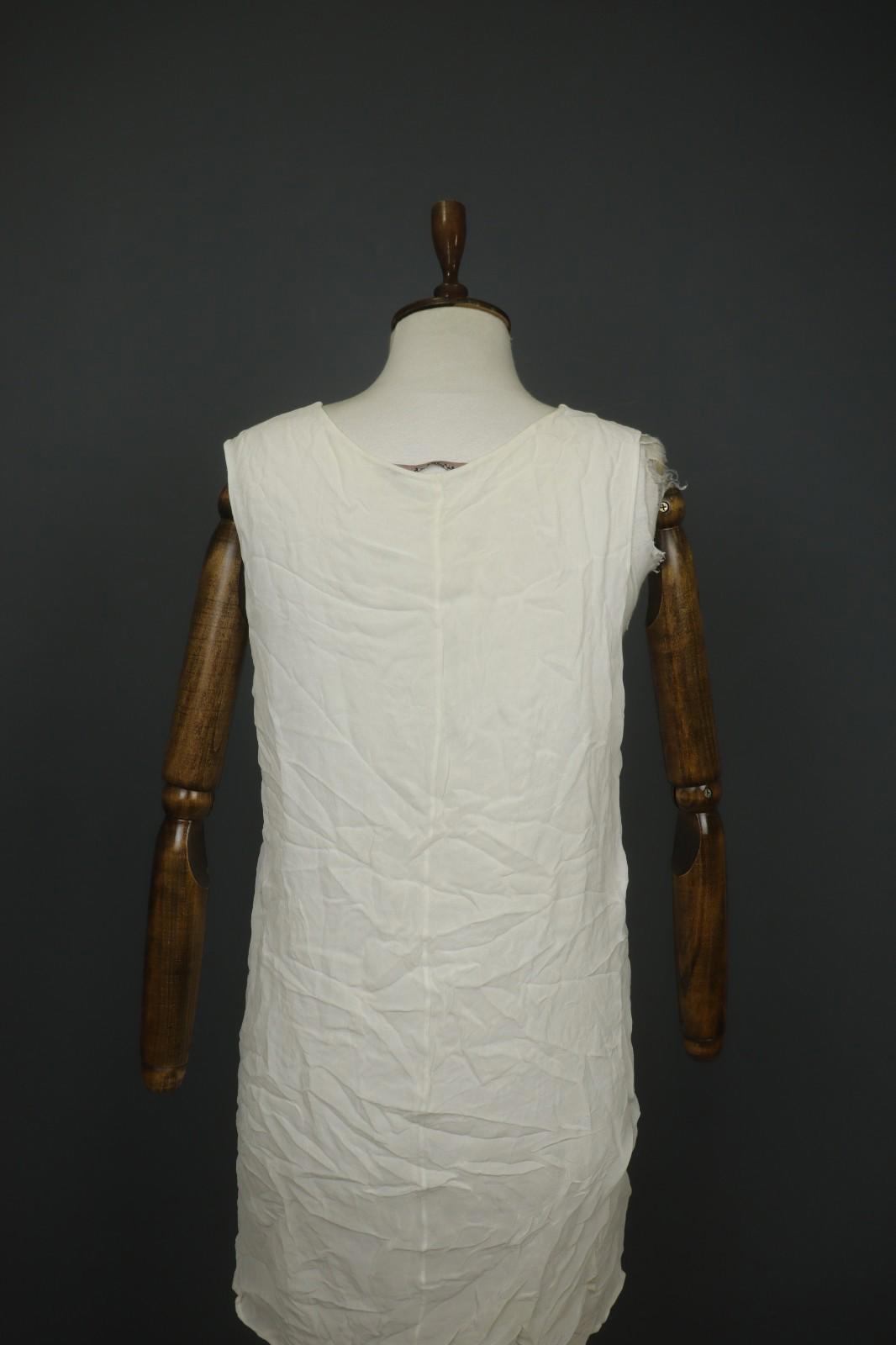 TRANSIT PAR-SUCH White 100% Viscose Sleeveless V-Neck Wide Strap Tank Dress Sz 4