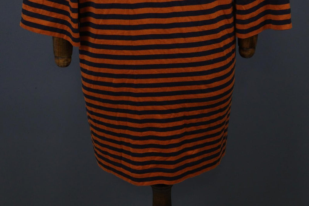 MARIMEKKO TASHIA Orange Black Striped Cotton Long Sleeve Shift Dress – Size XL