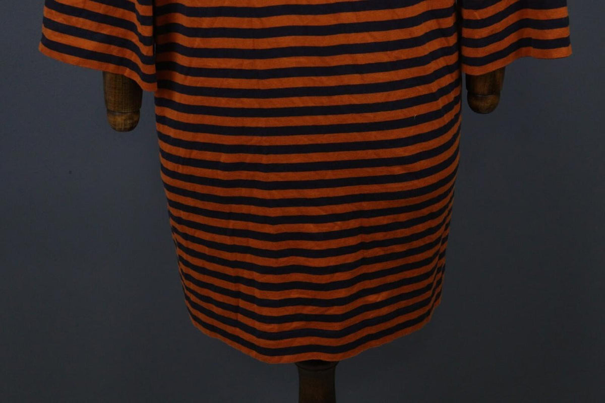 MARIMEKKO TASHIA Orange Black Striped Cotton Long Sleeve Shift Dress – Size XL
