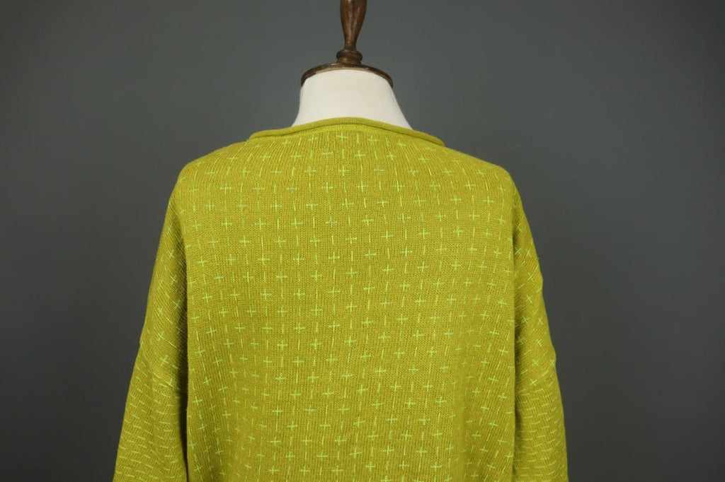 GUDRUN SJODEN Yellow Geometric Linen Long Sleeve Crew Neck Pullover Sweater Sz M