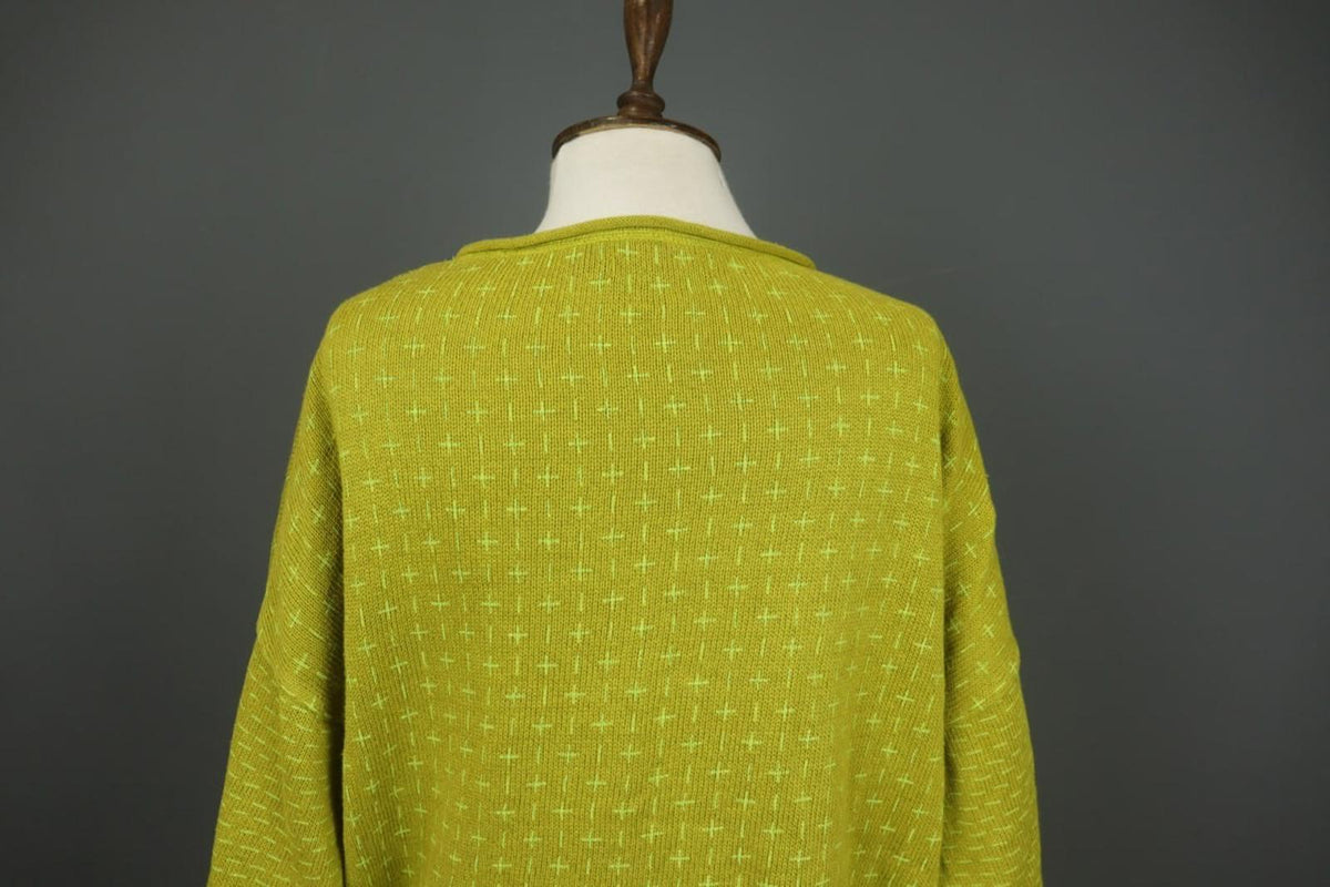 GUDRUN SJODEN Yellow Geometric Linen Long Sleeve Crew Neck Pullover Sweater Sz M