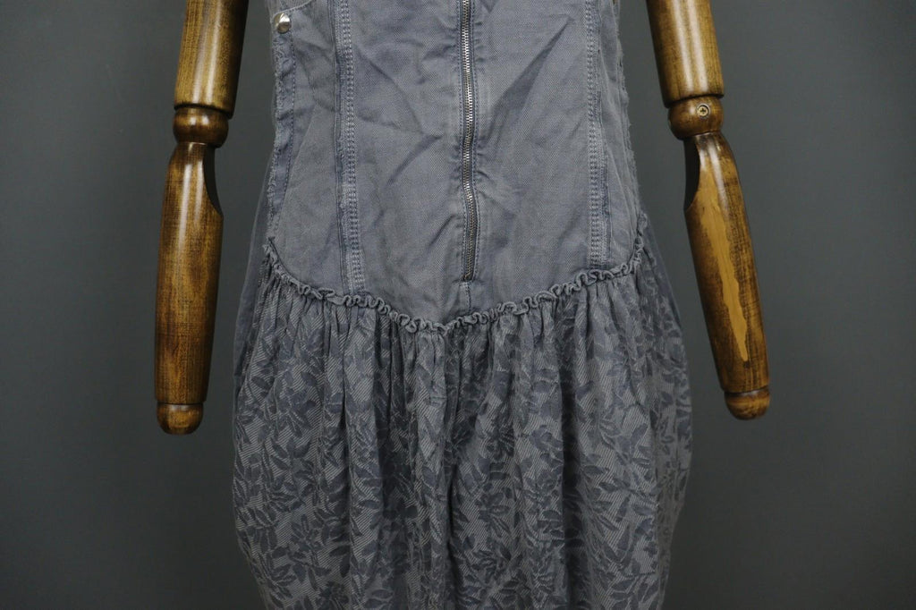 HIGH USE Gray Floral Cotton Sleeveless Sweetheart Neck 3/4 Zip Shift Dress Sz 38