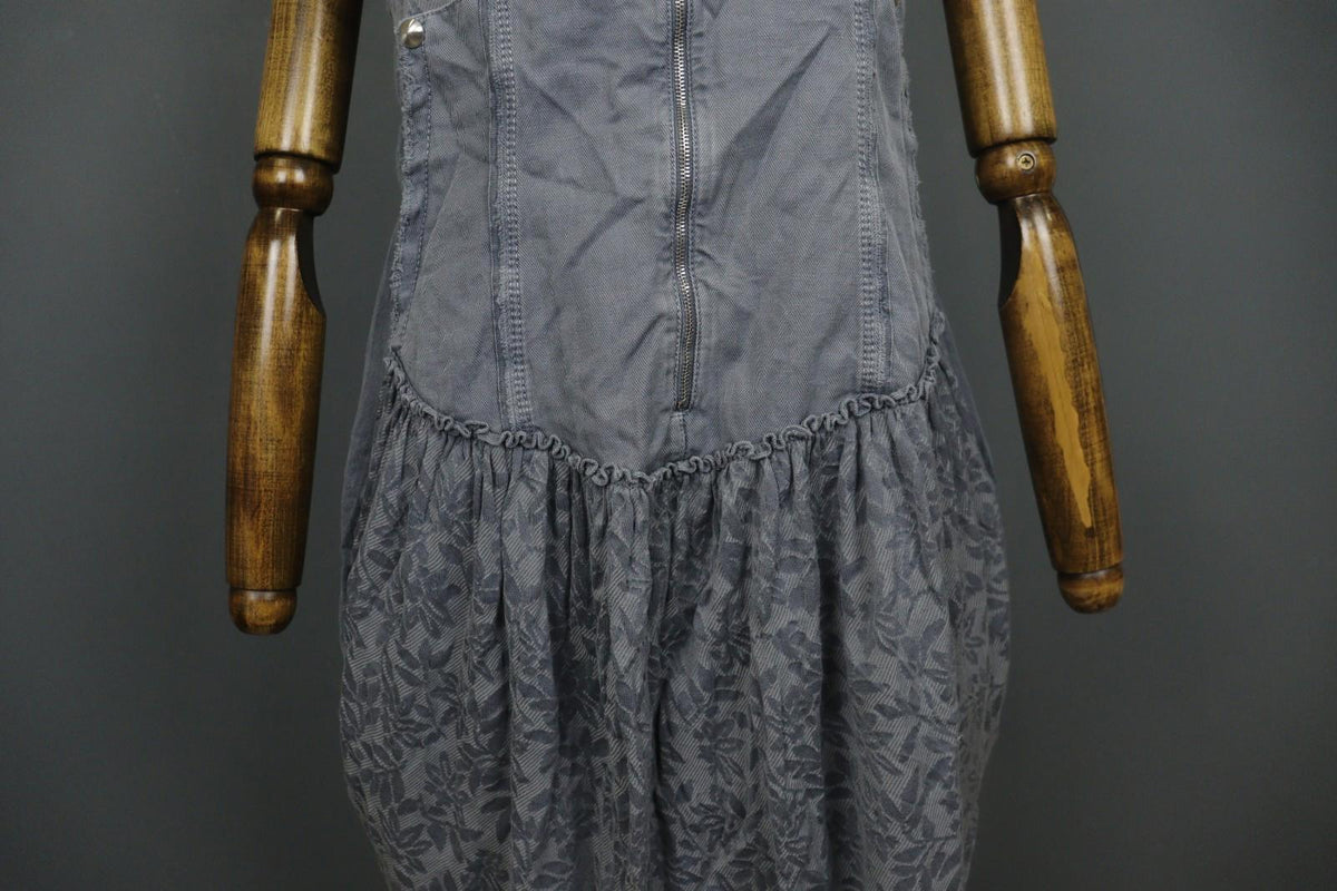 HIGH USE Gray Floral Cotton Sleeveless Sweetheart Neck 3/4 Zip Shift Dress Sz 38