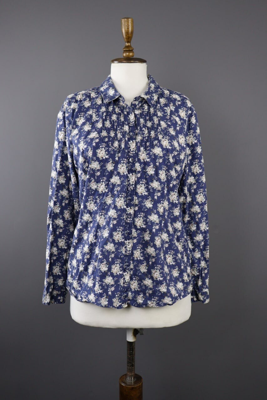 Laura Ashleyn Blue Floral Long Sleeve Blouse Shirt – Size 10