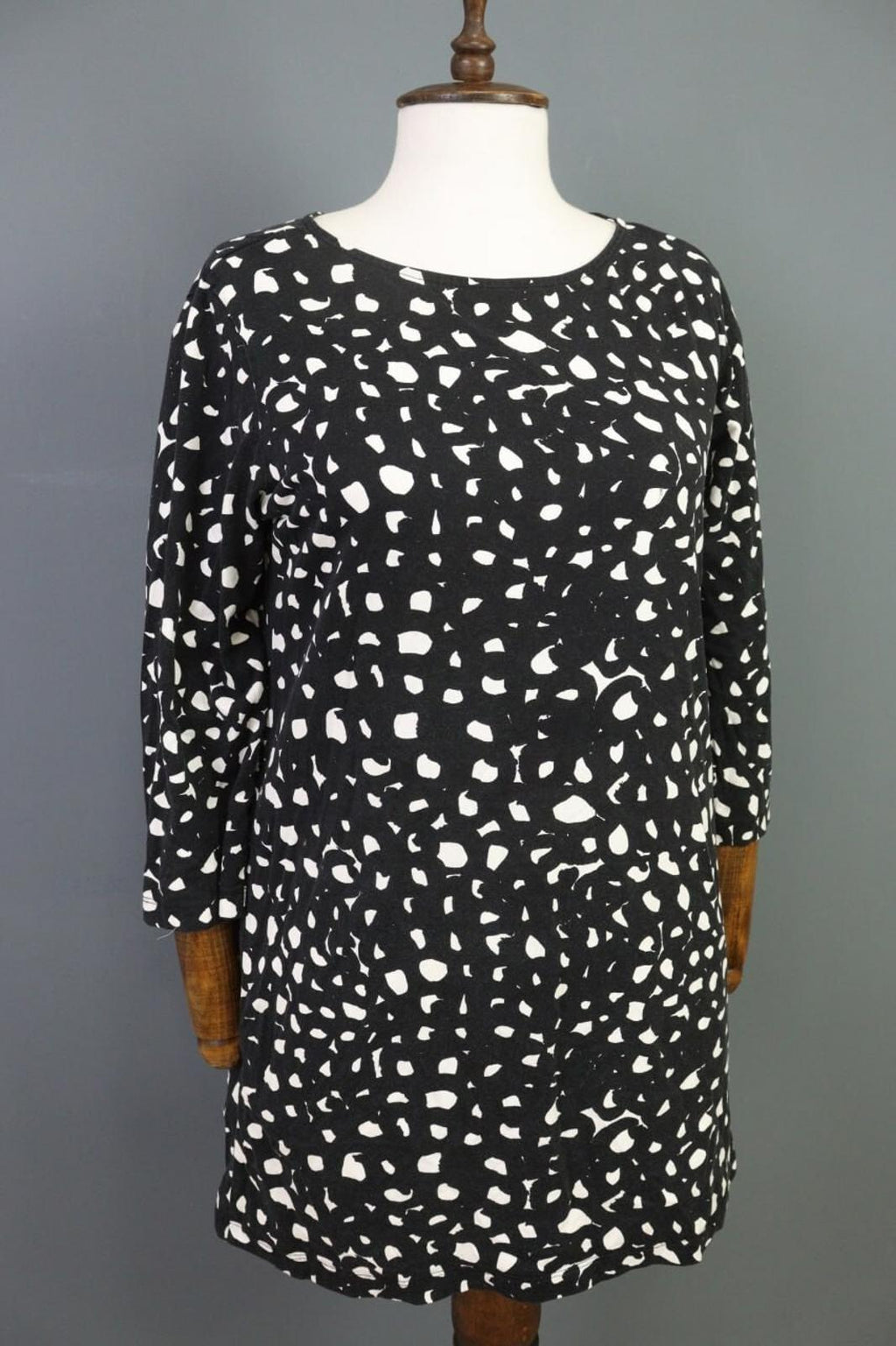MARIMEKKO Black Printed A-Line Relaxed 3/4 Sleeve Tunic Dress – Size S