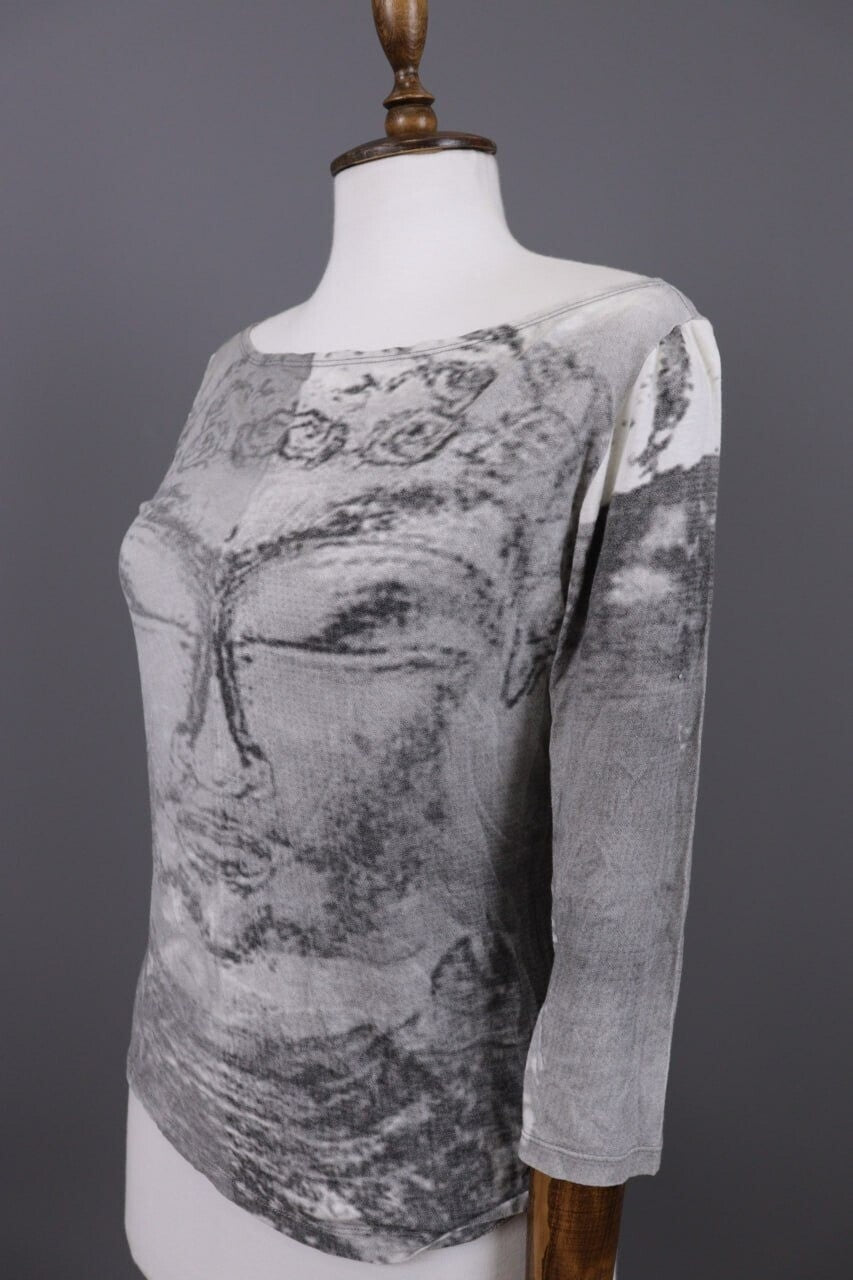 Sarah Pacini Gray Printed 3/4 Sleeve Lightweight Top Shirt One Size