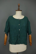 GUDRUN SJODEN Green Viscose Half Sleeve Round Neck Button Front Shirt Top Sz XXL