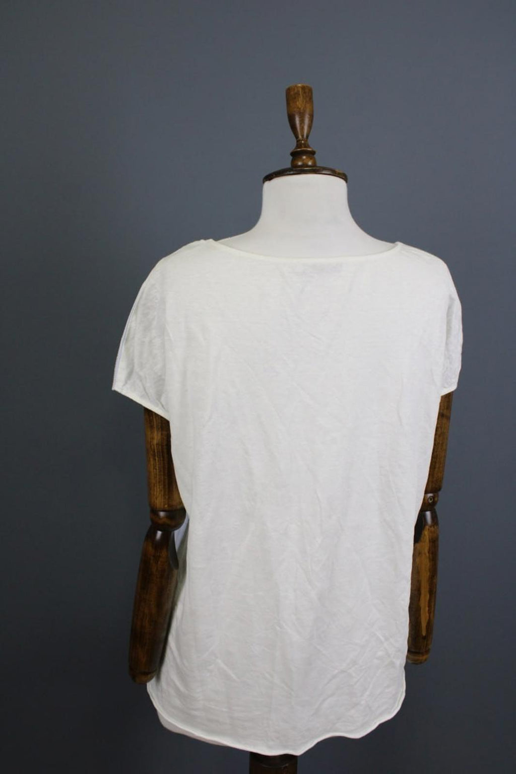 FABIANA FILIPPI White Crew Neck Cap Sleeve Metallic High-Low Blouse Top S/M