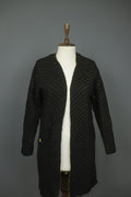 GUDRUN SJODEN Black Geo Print Wool Blend Casual Open Front Knit Long Coat – Size S