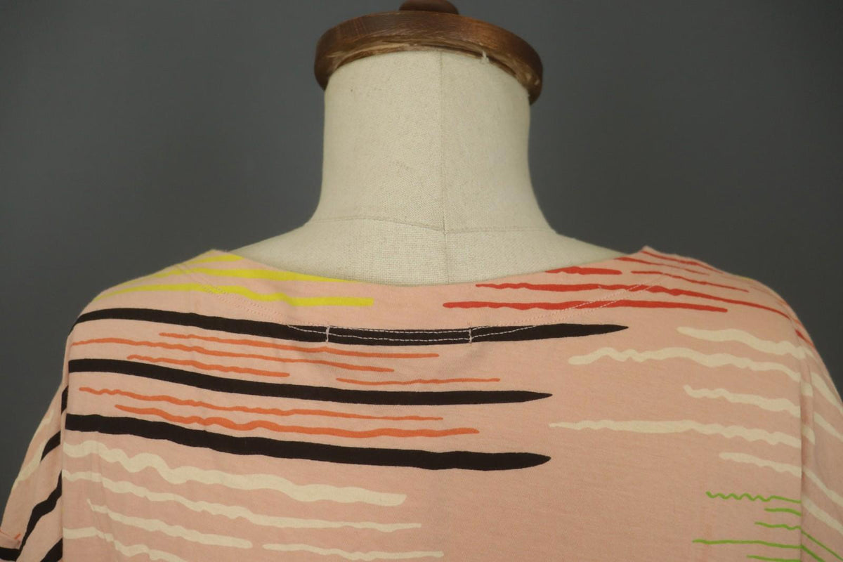 GUDRUN SJODEN Multi Striped Cotton Short Sleeve V-Neck Pullover Blouse Top Sz L