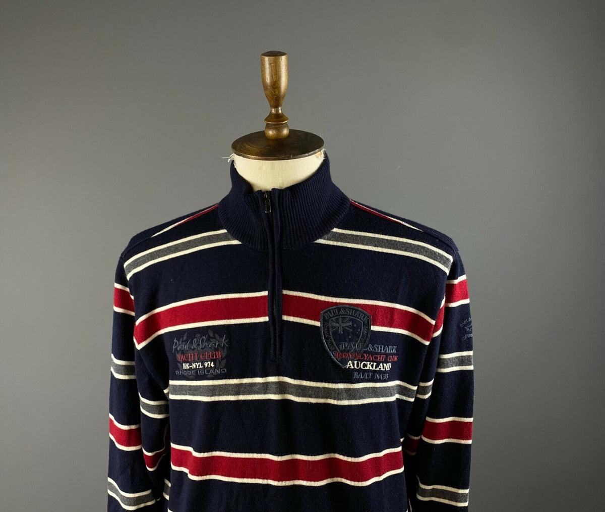 Paul & Shark Yachting Cool Touch Blue Stripe High Neck Wool Jumper – Men's L
