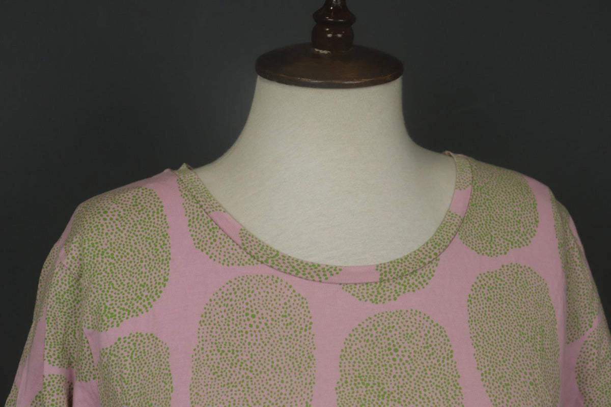 MARIMEKKO Pink Green Polka Dot Short Sleeve Round Neck Pullover Knit Top M/L