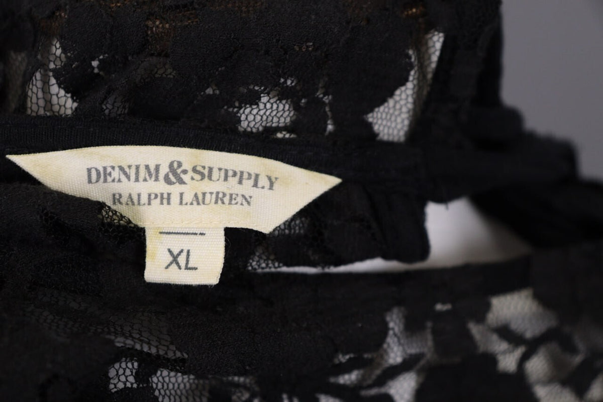 Denim & Supply Ralph Lauren Black Mesh Floral Blouse Top – Size XL