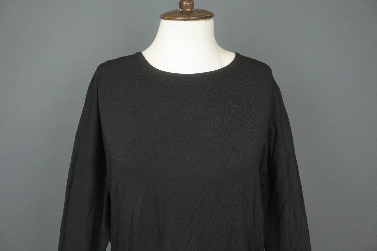 GUDRUN SJODEN Black Cotton Raglan Sleeve Crew Neck Pullover Shirt Top – Size L