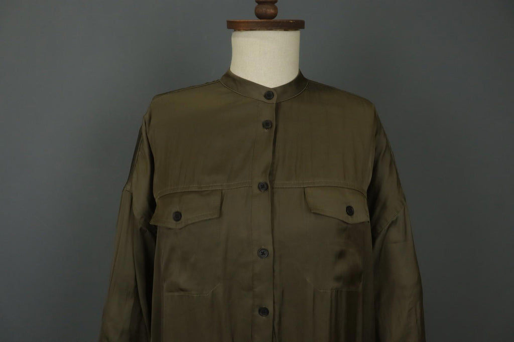 ZADIG&VOLTAIRE Green Long Sleeve Band Collar Button Front Shirt Dress – Size S