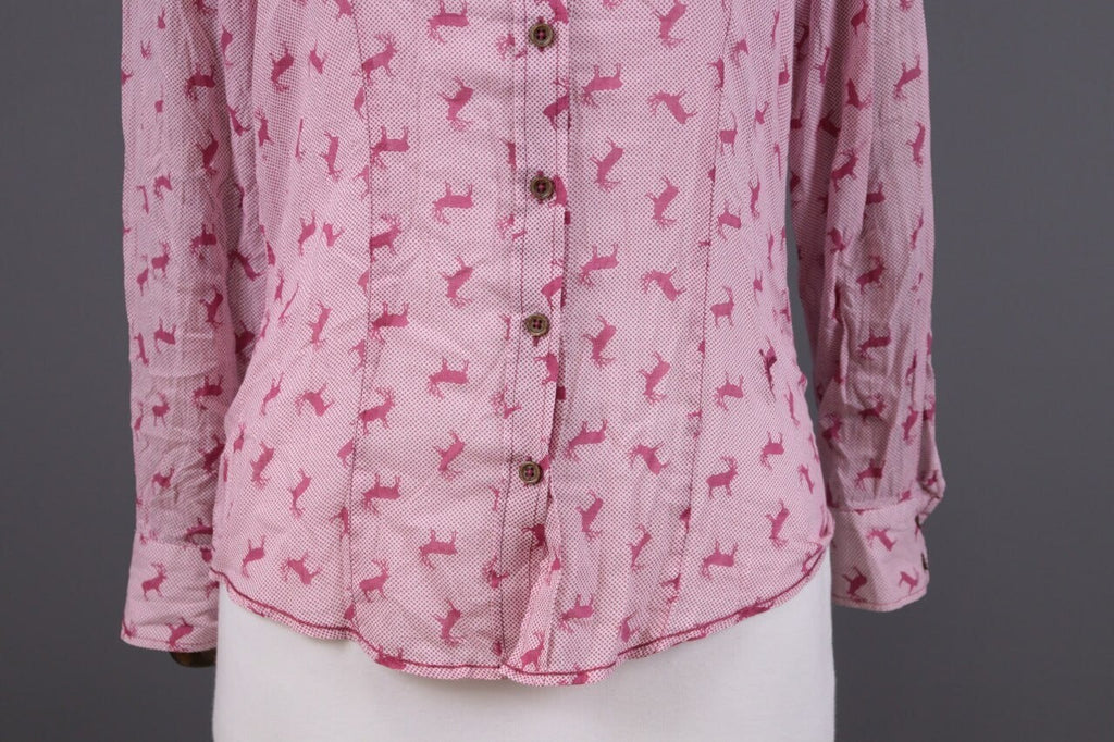 Emily Van Den Bergh Pink Deer Print Long Sleeve Blouse Shirt – Size 36 / S