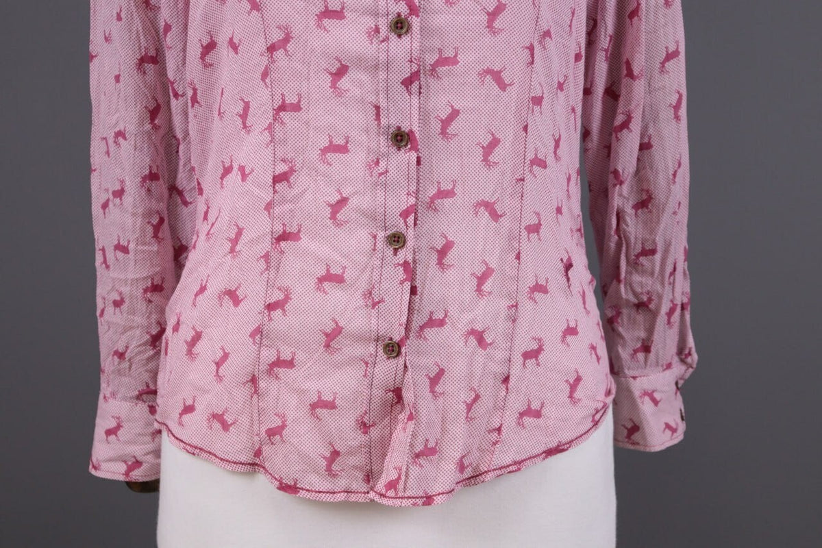 Emily Van Den Bergh Pink Deer Print Long Sleeve Blouse Shirt – Size 36 / S