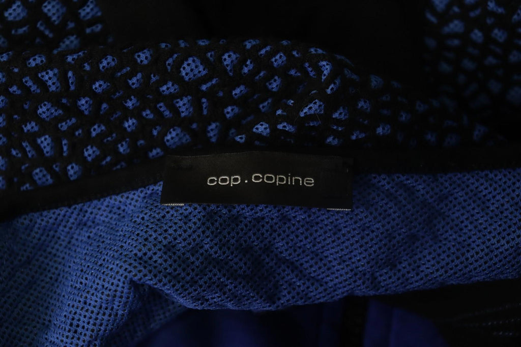 COP COPINE Blue & Black Round Neck Short Sleeve Zip-Up A-Line Dress – Size 40