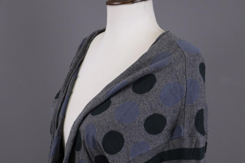 GUDRUN SJODEN Gray Dotted Striped Cape Wrape Knit Cardigan Sweater – Size L
